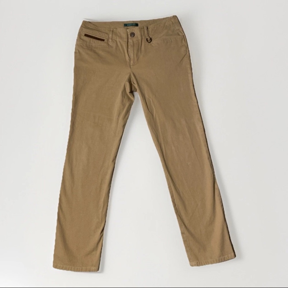 Lauren Ralph Lauren Women's Kaki Pants Size 6 93% Cotton Straight Leg Mid Rise